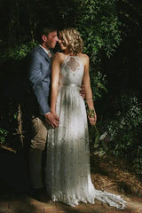 A Line Sexy Lace Beach Backless Bridal Wedding Dress