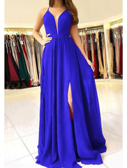 A-line/Princess Scalloped Neck Sleeveless Long/Floor-Length Chiffon Prom Dress With Split - RongMoon