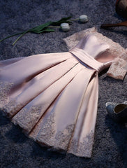 A-Line Bridesmaid Dress Off Shoulder Short Sleeve Elegant Short / Mini Satin with Lace - RongMoon