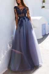Sexy  A-Line See Through Lace Open Back Long Evening Dresses