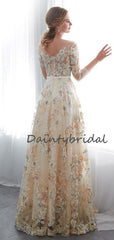 Affordable Scoop Neck Tulle A-line Long Prom Dresses Evening Dresses.DB10674