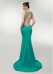Stretch Satin V-neck Green Mermaid Prom Dress