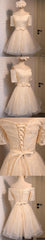 Junior Off Shoulder Half Sleeve Sweetheart Lace Up Back Organza Full Lace Knee Length Homecoming Dress,BD0139