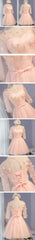 Three-quarter Illusion Sleeve  Clairvoyant Outfit Lace Up Back For Teen Organza Appliques Homecoming Dress,BD0128
