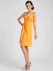 Ball Gown / A-Line Bridesmaid Dress One Shoulder / Sweetheart Neckline Sleeveless Sexy Knee Length Chiffon with Criss Cross / Draping / Side Draping - RongMoon