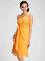 Ball Gown / A-Line Bridesmaid Dress One Shoulder / Sweetheart Neckline Sleeveless Sexy Knee Length Chiffon with Criss Cross / Draping / Side Draping - RongMoon