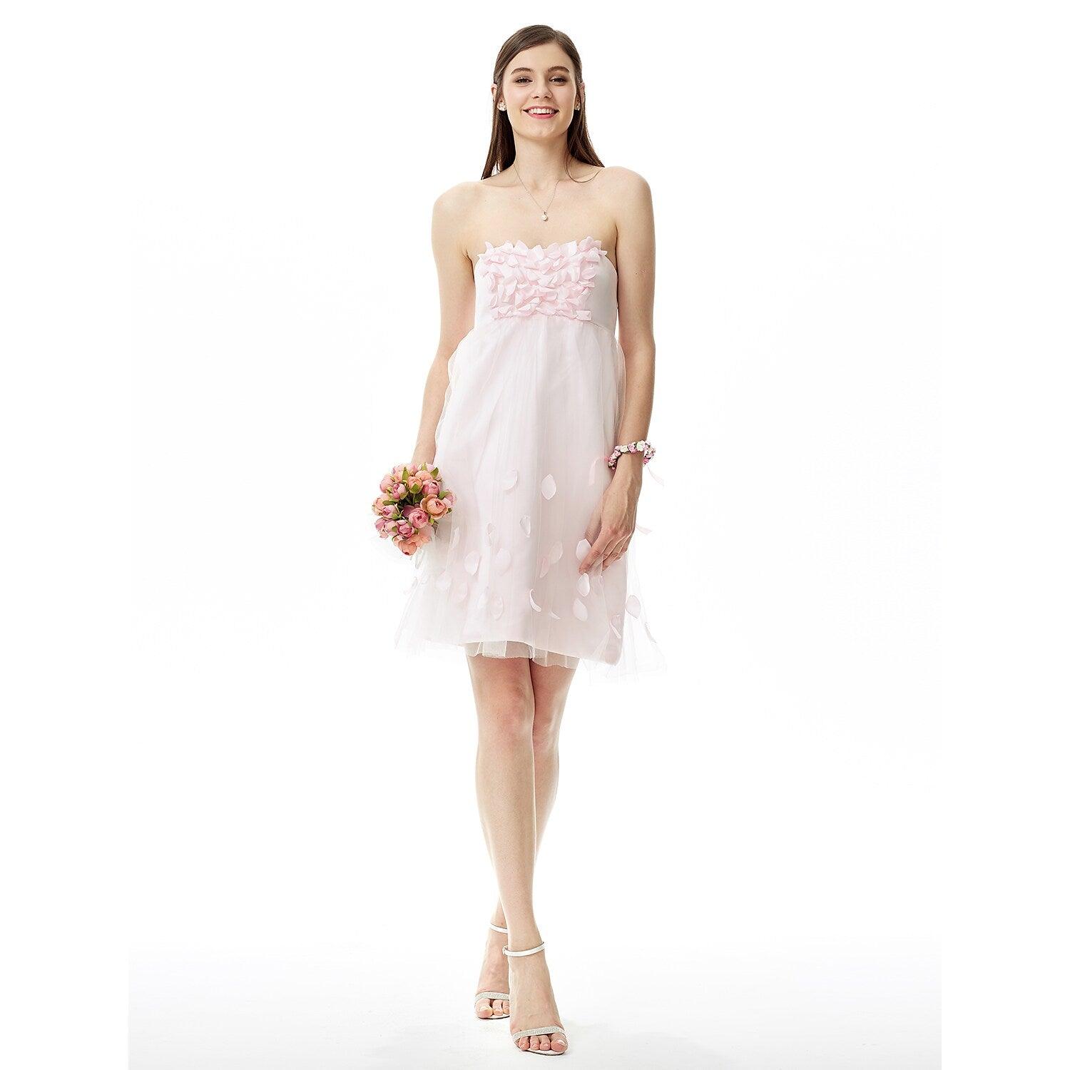 Ball Gown / A-Line Bridesmaid Dress Strapless Sleeveless Knee Length Satin / Tulle with Flowe - RongMoon