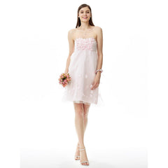Ball Gown / A-Line Bridesmaid Dress Strapless Sleeveless Knee Length Satin / Tulle with Flowe - RongMoon