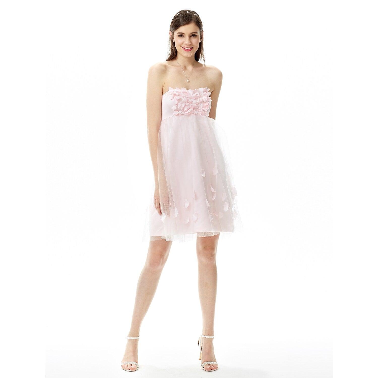 Ball Gown / A-Line Bridesmaid Dress Strapless Sleeveless Knee Length Satin / Tulle with Flowe - RongMoon