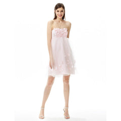 Ball Gown / A-Line Bridesmaid Dress Strapless Sleeveless Knee Length Satin / Tulle with Flowe - RongMoon