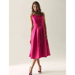 Ball Gown / A-Line Bridesmaid Dress Straps Sleeveless Elegant Tea Length Taffeta with Bow(s) / Draping - RongMoon
