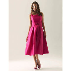 Ball Gown / A-Line Bridesmaid Dress Straps Sleeveless Elegant Tea Length Taffeta with Bow(s) / Draping - RongMoon