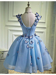Ball Gown Bridesmaid Dress Plunging Neck Sleeveless Open Back Tea Length Tulle with Appliques - RongMoon