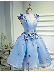 Ball Gown Bridesmaid Dress Plunging Neck Sleeveless Open Back Tea Length Tulle with Appliques - RongMoon