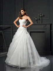 Ball Gown Sweetheart Ruffles Sleeveless Long Organza Wedding Dresses - RongMoon