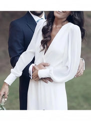 Long Sleeve Backless Sheath Column Chiffon Weddding Dress