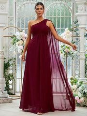 A-Line/Princess Chiffon Ruched One-Shoulder Sleeveless Floor-Length Bridesmaid Dresses - RongMoon