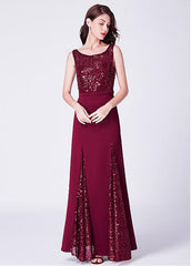 Sequin Lace Scoop Burgundy A-line Evening Dress