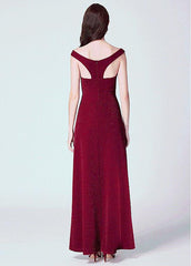 Polyester Off-the-shoulder Burgundy Evening Dress With Slit