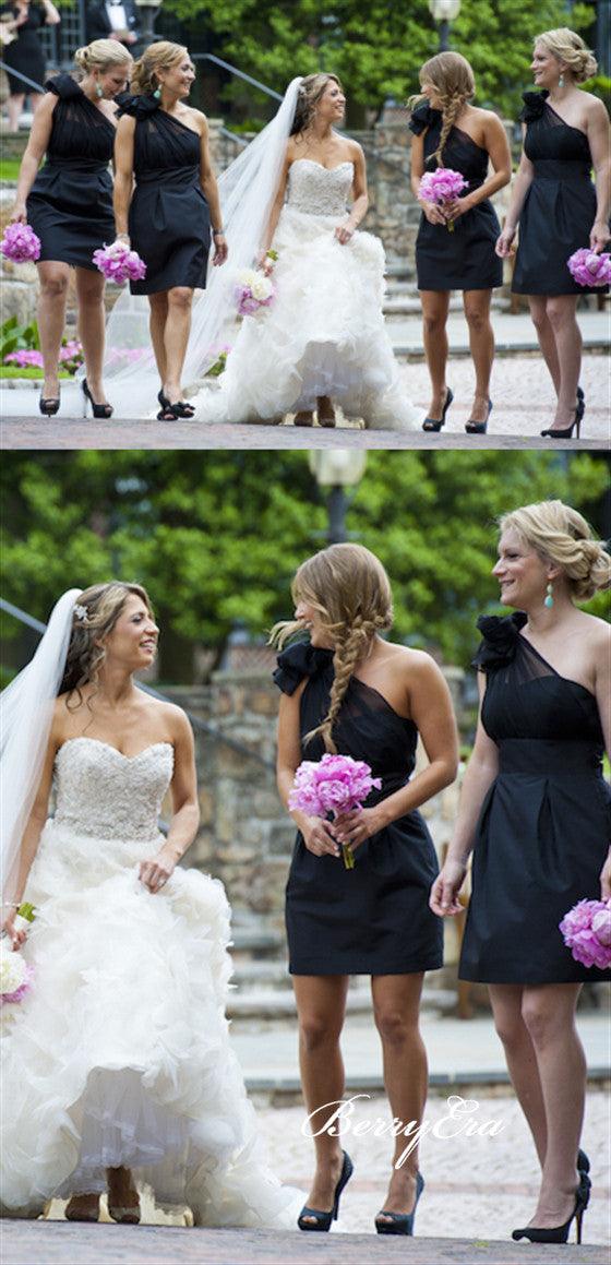 One Shoulder Short Black Bridesmaid Dresses - RongMoon