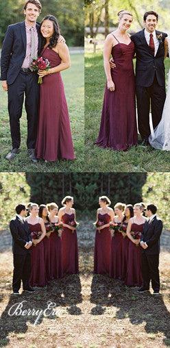 Spaghetti Chiffon Maroon Sheath Long Bridesmaid Dresses - RongMoon