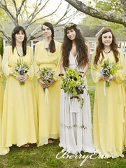 Long Sleeves A-ine Yellow Chiffon Boho Wedding Bridesmaid Dresses - RongMoon