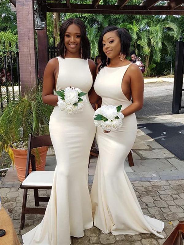 Sexy Ivory Long Mermaid Bridesmaid Dresses, Bridal Party Dresses - RongMoon