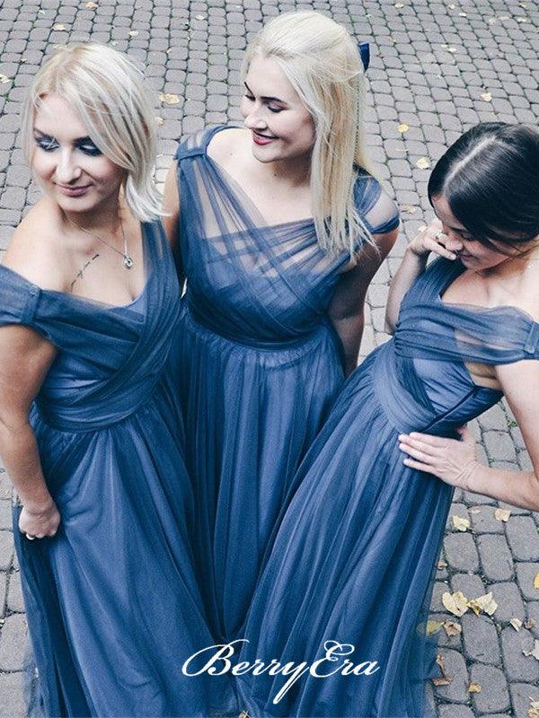 Elegant Long A-line Tulle Sleeveless Bridesmaid Dresses - RongMoon