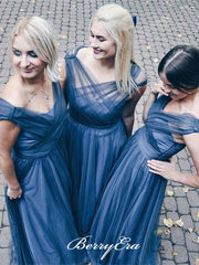 Elegant Long A-line Tulle Sleeveless Bridesmaid Dresses - RongMoon