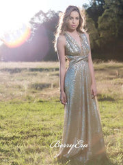 Convertible Sequin A-line Long Bridesmaid Dresses - RongMoon
