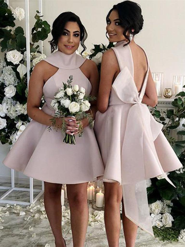 Short Loveky Satin Bridesmaid Dresses With Bow - RongMoon