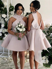 Short Loveky Satin Bridesmaid Dresses With Bow - RongMoon