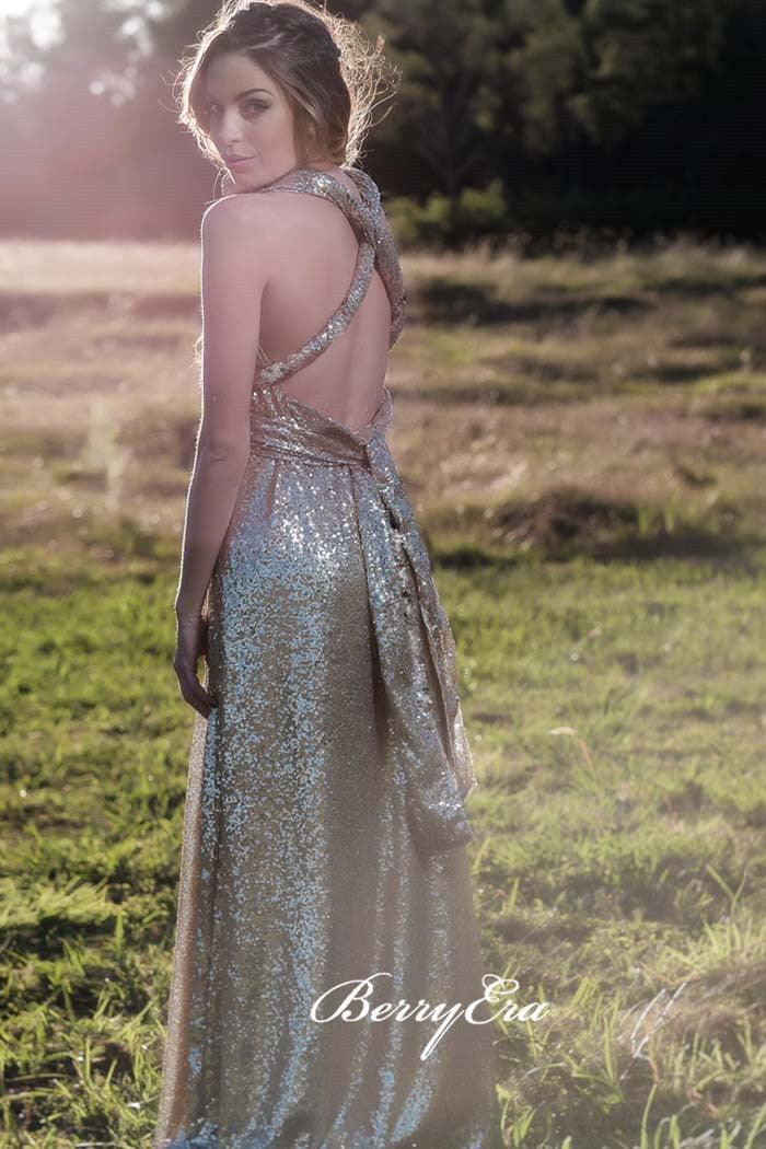 Convertible Sequin A-line Long Bridesmaid Dresses - RongMoon