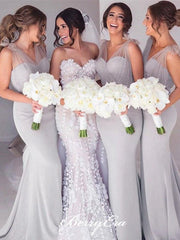 Lovely Long Mermaid Light Grey Bridesmaid Dresses - RongMoon