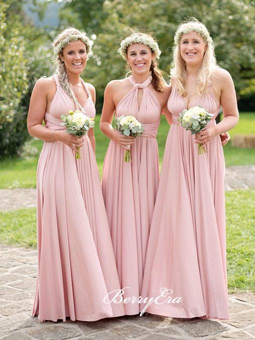 Convertible Long A-line Pink Jersey Bridesmaid Dresses - RongMoon