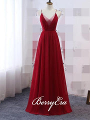 Red Chiffon Long A-line Bridesmaid Dresses, Popular Bridesmaid Dresses - RongMoon