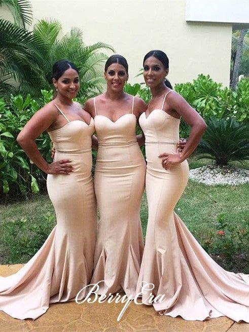 Spaghetti Long Mermaid Jersey Bridesmaid Dresses - RongMoon