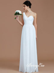 One Shoulder White Chiffon A-line Bridesmaid Dresses - RongMoon
