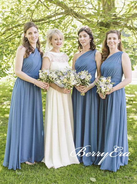 One Shoulder A-line Chiffon Long Bridesmaid Dresses - RongMoon