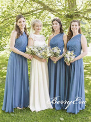 One Shoulder A-line Chiffon Long Bridesmaid Dresses - RongMoon