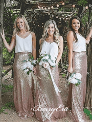 Simple V-neck Boho Style Long Sequin Bridesmaid Dresses - RongMoon