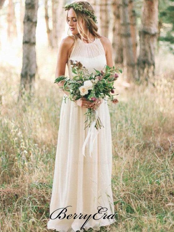Illusion Ivory Chiffon Long A-line Bridesmaid Dresses - RongMoon