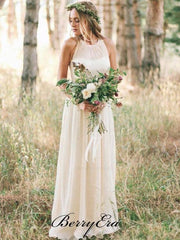 Illusion Ivory Chiffon Long A-line Bridesmaid Dresses - RongMoon