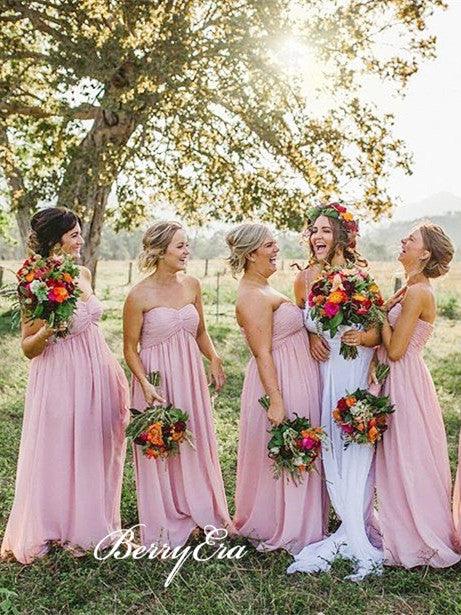 Sweetheart Log A-line Blush Pink Chiffon Long Bridesmaid Dresses - RongMoon