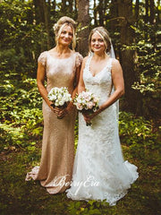 Cap Sleeves Open Back Sequin Sheath Long Bridesmaid  Dresses - RongMoon