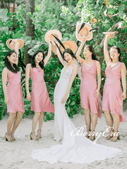 Romantic Short Beach Wedding Elastic Satin Bridesmaid Dresses - RongMoon