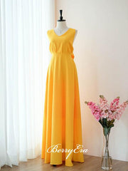 Sleeveless Bright Yellow Long Bridesmaid Dresses - RongMoon