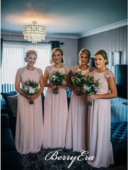 Cap Sleeves A-line Chiffon Blush Pink Long Bridesmaid Dresses - RongMoon