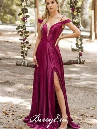 Simple A-line Elastic Satin Long Prom/Bridesmaid Dresses - RongMoon