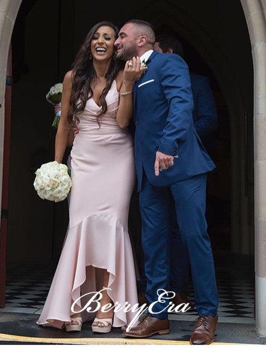 Pink Mermaid Elastic Satin Long Bridesmaid Dresses - RongMoon
